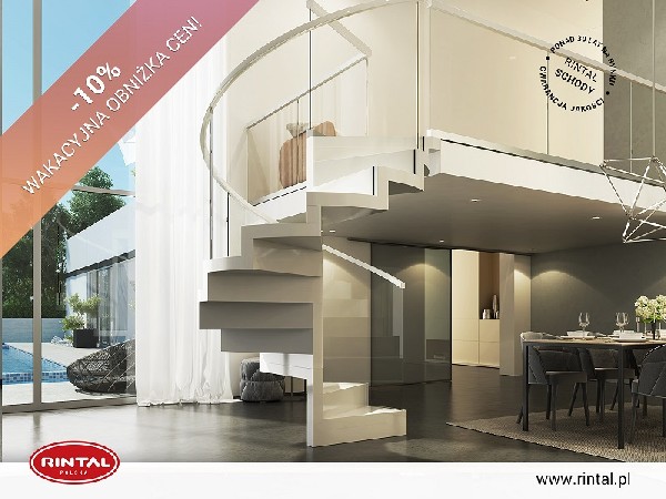 Rintal Polska przygotował dla Państwa z idealną ofertą na lipiec: wiodący producent SCHODÓW do wnętrz organizuje PROMOCJĘ: Tylko od 01.07 do 31.07.2022 r. obowiązują WAKACYJNE OBNIŻKI CEN, na podstawie których Rintal Polska Sp. z o.o. udziela zniżki cenowej w wysokości 10% na wszystkie modele schodów zakupione wraz z poręczą i montażem. Promocja nie dotyczy poręczy, balustrad i montażu schodów.Szczegóły oraz wzbogacona o nowe modele schodów oferta Rintal dostępna jest na naszej STRONIE INTERNETOWEJ www.rintal.pl. Nasi doradcy są do dyspozycji na terenie całego kraju. Umów się na BEZPŁATNY POMIAR !?www.rintal.pl e-mail: k.prabucka@rintal.pltel. Dział Handlowy: +48 58 532 42 55